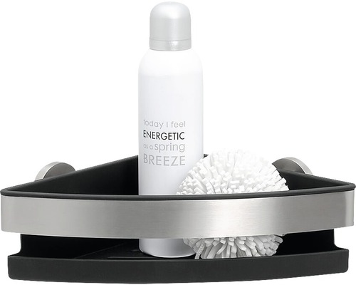 Hoekrek met shampoo fles en badspons