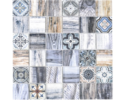 Mozaïektegel glas XCM Wood 400 blauw 30x30 cm Mozaïektegel met diverse patronen en houtlook