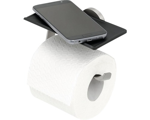 Toiletpapierhouder met plank voor een mobiele telefoon