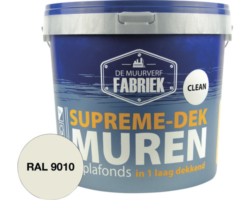 DE MUURVERFFABRIEK Supreme-dek Clean muurverf RAL 9010 10 l