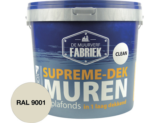 DE MUURVERFFABRIEK Supreme-dek Clean muurverf RAL 9001 10 l
