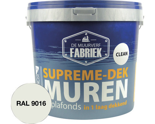 DE MUURVERFFABRIEK Supreme-dek Clean muurverf RAL 9016 10 l