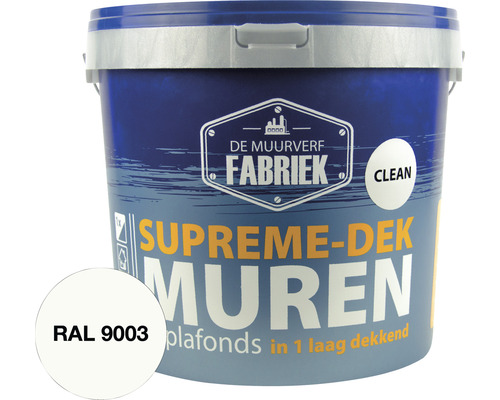 DE MUURVERFFABRIEK Supreme-dek Clean muurverf RAL 9003 10 l