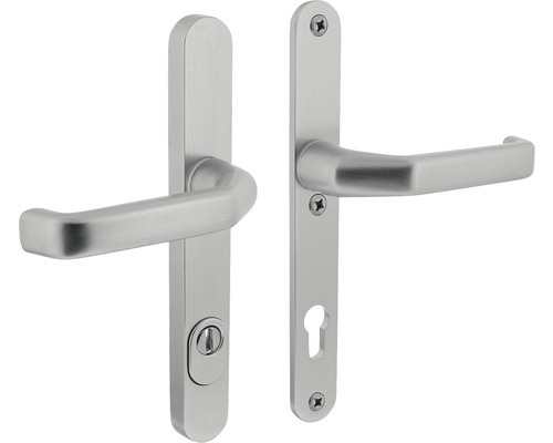 INTERSTEEL Veiligheidsbeslag ovaal smal kruk/kruk PC92 anti-kerntrek aluminium F1 Deurklinkstel met lang schild voor binnendeuren
