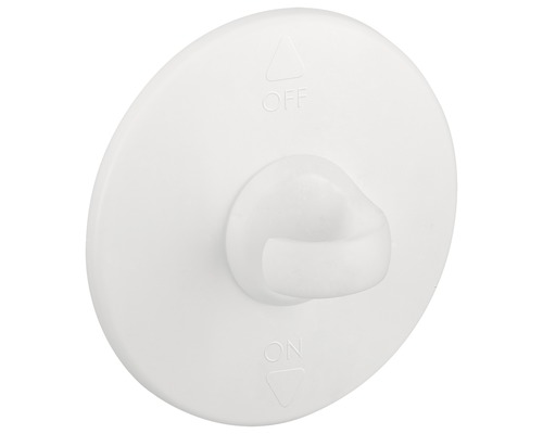 Een ronde, witte schakelaar met de tekst Aan en Uit.