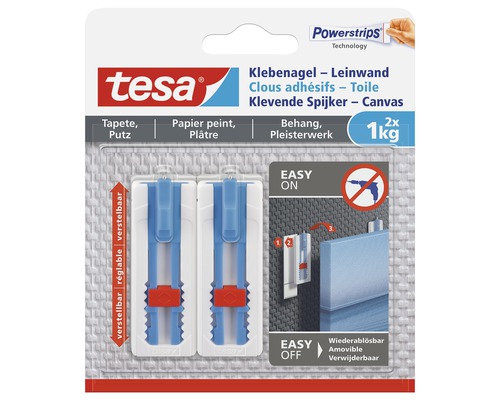 Tesa klevende spijker voor canvas, twee stuks voor het ophangen van objecten tot één kilogram