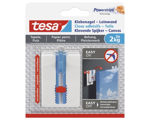 Tesa klevende spijker voor doeken, geschikt voor behang, pleister, papier en gips, met een draagkracht van 2 kilogram