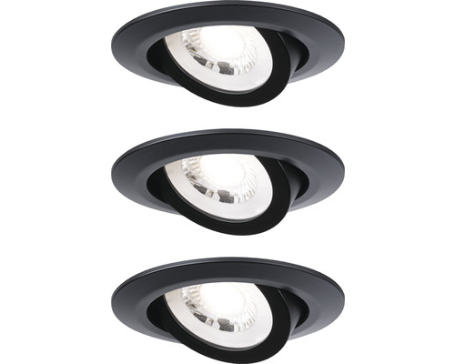 PAULMANN LED Inbouwspot set Ø 82 mm 3-traps dimbaar zwart, 3 stuks