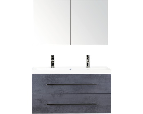 Badkamermeubelset Straight 100 cm kunststeen wastafel 2 kraangaten incl. spiegelkast beton antraciet