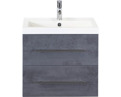 SANOX Badkamermeubelset Straight met wastafel 60 cm beton antraciet Wastafelonderkast met twee laden, kraan en wastafel
