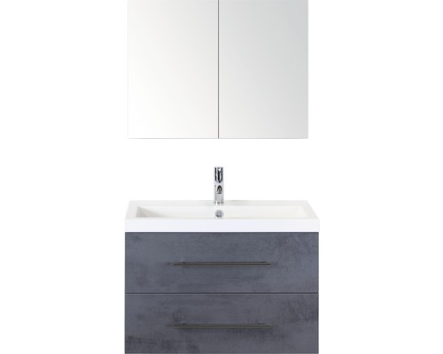 SANOX Badkamermeubelset Straight met spiegelkast en wastafel 80 cm beton antraciet Wastafel met onderkast, wasbak en spiegelkast