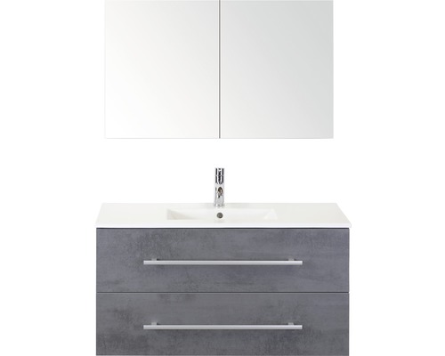 SANOX Badkamermeubelset Stretto met spiegelkast en wastafel 101 cm beton antraciet Wastafelcombinatie met wastafel, kraan en spiegelkast