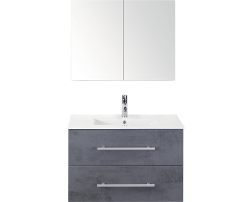 SANOX Badkamermeubelset Stretto met spiegelkast en wastafel 81 cm beton antraciet Badkamermeubelset met wastafel, onderkast met twee laden en spiegelkast