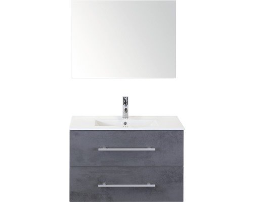 SANOX Badkamermeubelset Stretto met spiegel en wastafel 81 cm beton antraciet Wastafelmeubel met twee laden, wastafel en spiegel voor de badkamer