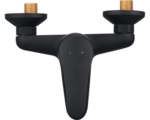 Zwarte wandkraan met hendel en schroefdraadaansluitingen