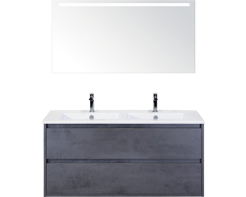 Badkamermeubelset Porto 120 cm 2 laden keramische wastafel incl. spiegel met verlichting beton antraciet