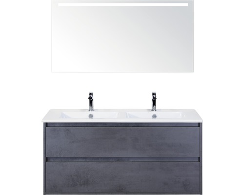 SANOX Badkamermeubelset Porto met LED lichtspiegel en dubbele wastafel 121 cm beton antraciet SANOX Badkamermeubelset Porto met LED lichtspiegel en dubbele wastafel 121 cm beton antraciet