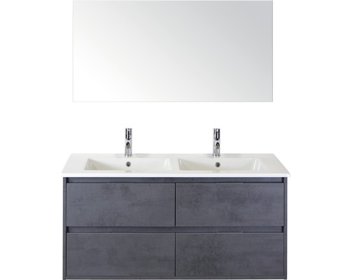 SANOX Badkamermeubelset Porto met spiegel en dubbele wastafel 121 cm beton antraciet SANOX Badkamermeubelset Porto met spiegel en dubbele wastafel 121 cm beton antraciet
