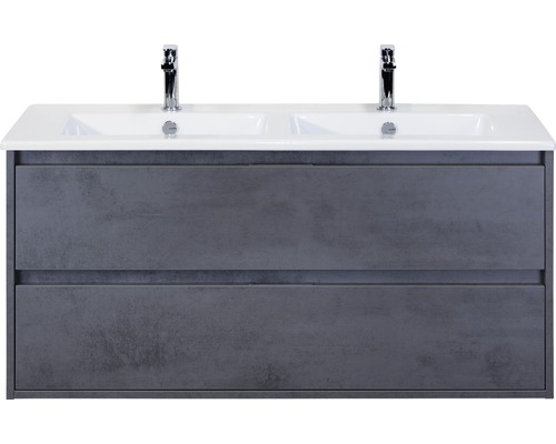 SANOX Badkamermeubelset Porto met dubbele wastafel 121 cm beton antraciet Wastafelonderkast met twee wastafels en twee laden