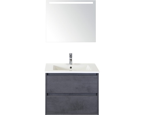 Badkamermeubelset Porto 70 cm keramische wastafel incl. spiegel met verlichting beton antraciet