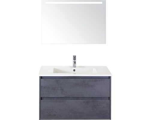 SANOX Badkamermeubelset Porto met LED lichtspiegel en wastafel 91 cm beton antraciet SANOX Badkamermeubelset Porto met LED lichtspiegel en wastafel 91 cm beton antraciet