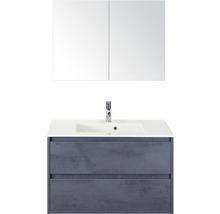 Wastafelmeubel met twee laden, wastafel, kraan en spiegelkast