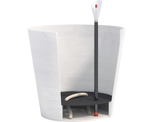 Dwarsdoorsnede van een bloempot met irrigatiesysteem