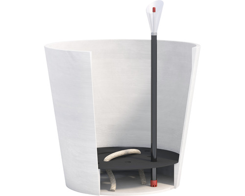 Bloempot met bewateringssysteem in dwarsdoorsnede