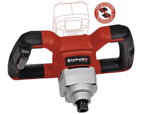Einhell Logo. Mortelmixer met twee handgrepen voor het mengen van bouwmaterialen.