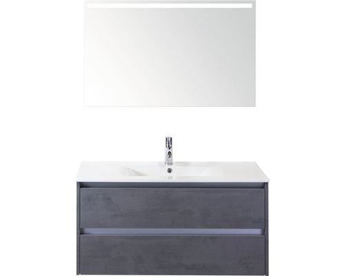 Badkamermeubelset Dante 100 cm keramische wastafel incl. spiegel met verlichting beton antraciet