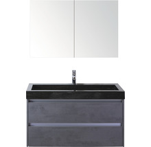 Badkamermeubelset Dante 100 cm natuurstenen wastafel 1 kraangat incl. spiegelkast beton antraciet-thumb-0
