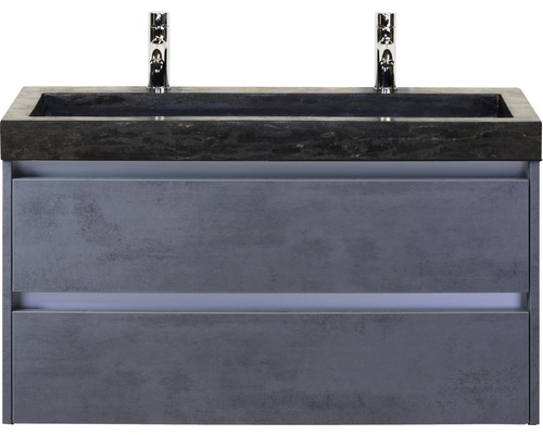 Badkamermeubel Dante 100 cm natuurstenen wastafel 2 kraangaten beton antraciet