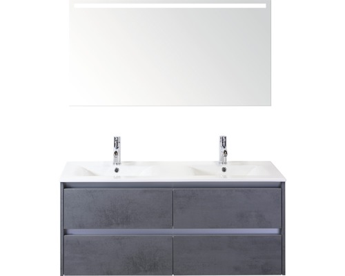 Badkamermeubelset Dante 120 cm keramische wastafel incl. spiegel met verlichting beton antraciet