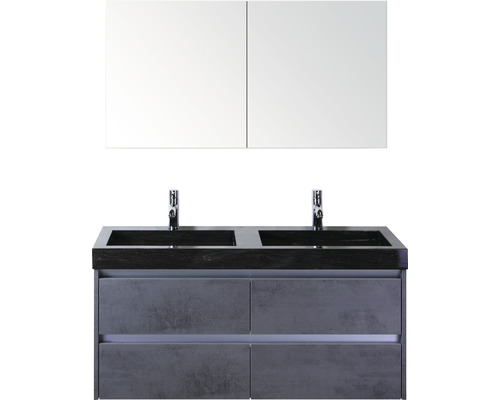 SANOX Badkamermeubelset Dante met spiegelkast en zwarte wastafel met twee kraangaten 121 cm beton antraciet SANOX Badkamermeubelset Dante met spiegelkast en zwarte wastafel met twee kraangaten 121 cm beton antraciet