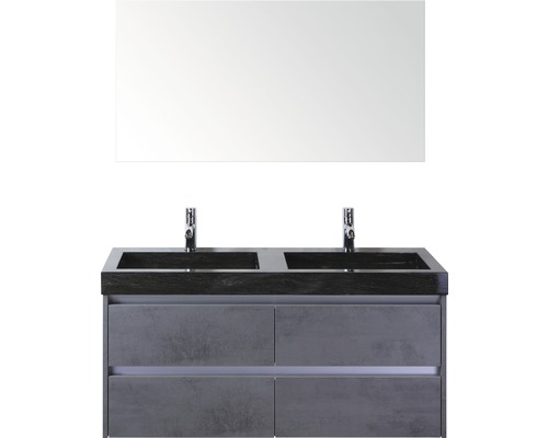 SANOX Badkamermeubelset Dante met spiegel en zwarte wastafel met twee kraangaten 121 cm beton antraciet SANOX Badkamermeubelset Dante met spiegel en zwarte wastafel met twee kraangaten 121 cm beton antraciet