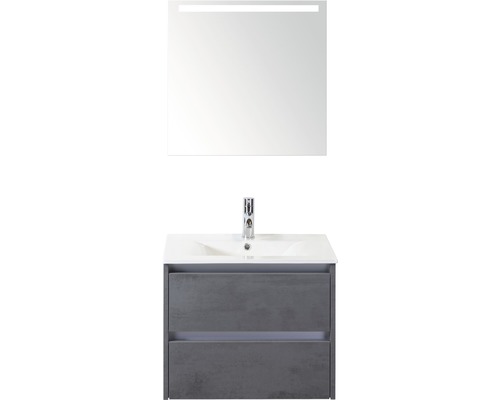 Badkamermeubelset Dante 60 cm keramische wastafel incl. spiegel met verlichting beton antraciet