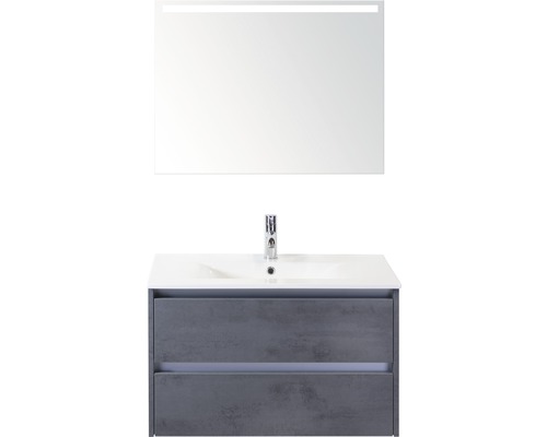 Badkamermeubelset Dante 80 cm keramische wastafel incl. spiegel met verlichting beton antraciet