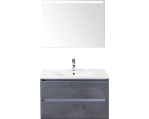 SANOX Badkamermeubelset Dante met LED lichtspiegel en wastafel met één kraangat 81 cm beton antraciet SANOX Badkamermeubelset Dante met LED lichtspiegel en wastafel met één kraangat 81 cm beton antraciet