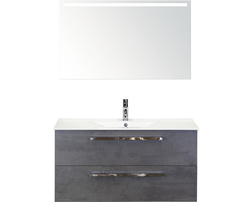 Badkamermeubelset Seville 100 cm keramische wastafel model 1 incl. spiegel met verlichting beton antraciet