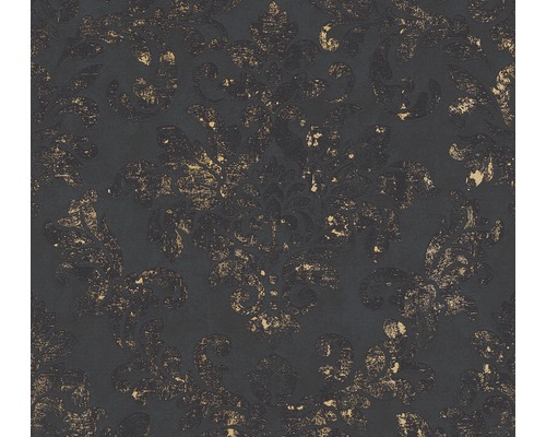 A.S. CRÉATION Vliesbehang 37413-2 damast zwart/goud Behang met bloemmotief