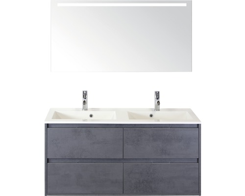 SANOX Badkamermeubelset Porto met LED lichtspiegel en dubbele wastafel 120,5 cm beton antraciet SANOX Badkamermeubelset Porto met LED lichtspiegel en dubbele wastafel 120,5 cm beton antraciet