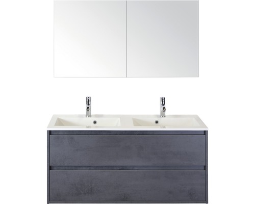 SANOX Badkamermeubelset Porto met spiegelkast en dubbele wastafel 120,5 cm beton antraciet SANOX Badkamermeubelset Porto met spiegelkast en dubbele wastafel 120,5 cm beton antraciet