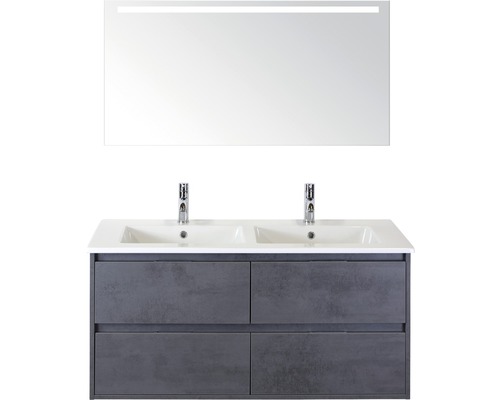 Badkamermeubelset Porto 120 cm 4 laden keramische wastafel incl. spiegel met verlichting beton antraciet