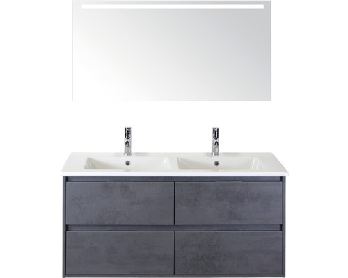 SANOX Badkamermeubelset Porto met LED lichtspiegel en dubbele wastafel 121 cm beton antraciet SANOX Badkamermeubelset Porto met LED lichtspiegel en dubbele wastafel 121 cm beton antraciet