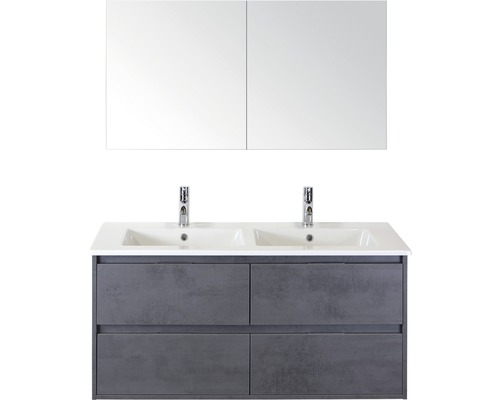 SANOX Badkamermeubelset Porto met spiegelkast en dubbele wastafel 121 cm beton antraciet SANOX Badkamermeubelset Porto met spiegelkast en dubbele wastafel 121 cm beton antraciet