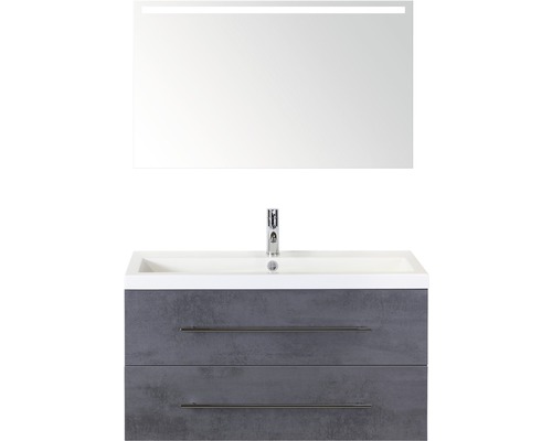Badkamermeubelset Straight 100 cm incl. spiegel met verlichting beton antraciet
