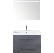 Wastafelmeubel met twee laden, wastafel en spiegel met verlichting