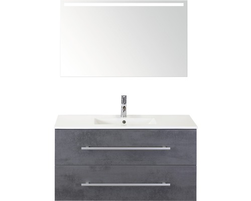 SANOX Badkamermeubelset Stretto met LED lichtspiegel en wastafel met één kraangat 101 cm beton antraciet SANOX Badkamermeubelset Stretto met LED lichtspiegel en wastafel met één kraangat 101 cm beton antraciet