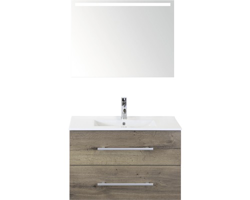 SANOX Badkamermeubelset Stretto met LED lichtspiegel en wastafel met één kraangat 81 cm tabacco SANOX Badkamermeubelset Stretto met LED lichtspiegel en wastafel met één kraangat 81 cm tabacco