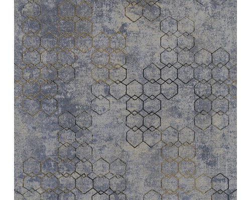 A.S. CRÉATION Vliesbehang 37424-5 New Walls grafisch blauw/grijs Behang met zeshoekig patroon